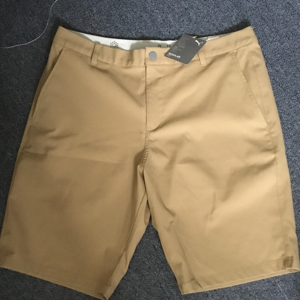 Puma Men's Khaki Flat-Front Performance Shorts